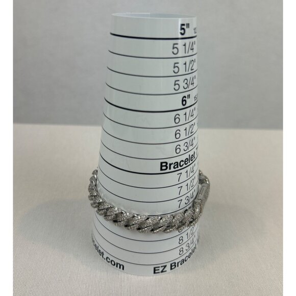 Mens Iced Cuban Link Chain Bracelet Silver Color With Box Clasp Rhinestones - Picture 6 of 8